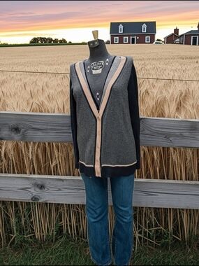 Vintage jcpenney Two-Tone V-Neck Button  Cardigan in Gray & Blue Size L